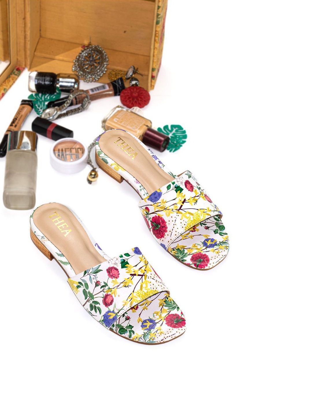 

Thea Printed Open Toe Block Heels, White
