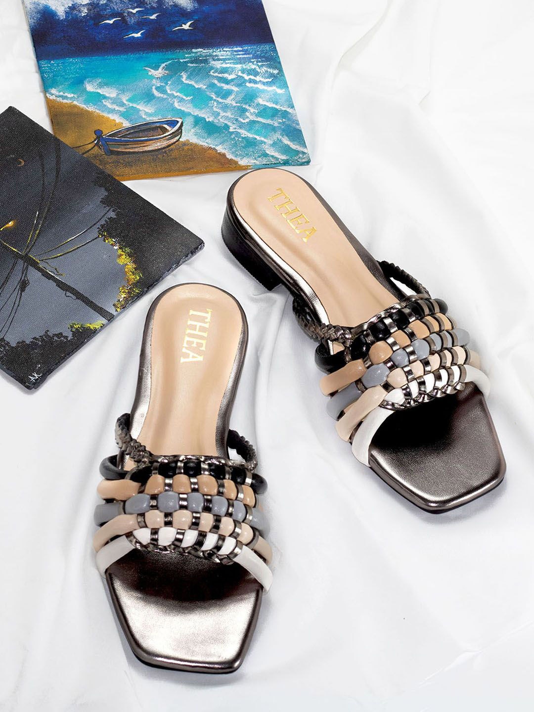 

Thea Embellished Open Toe Block Heels, Black