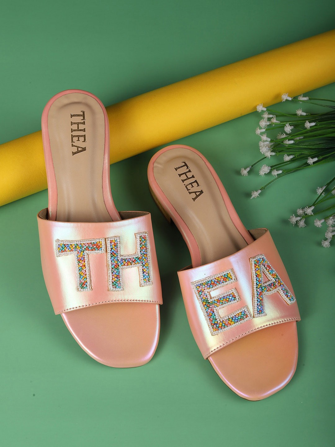 

Thea Embellished Open Toe Block Heels, Pink