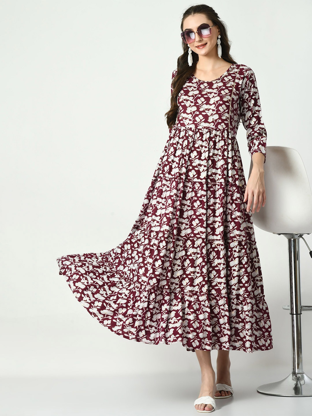 

AnjuShree Choice Printed Maxi Ethnic Dresses, Maroon