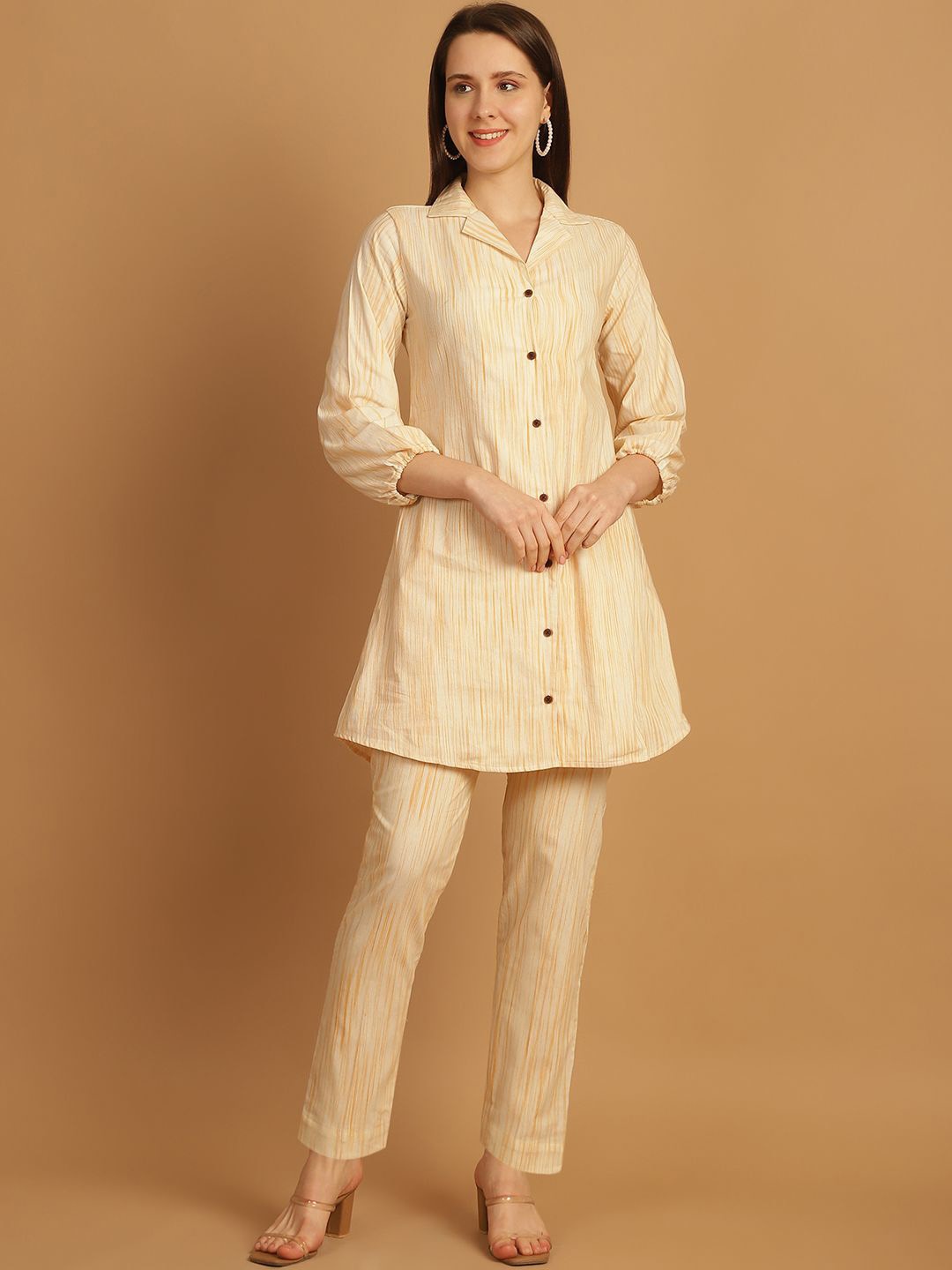 

Enchanted Drapes Striped Pure Cotton Tunic With Trousers, Yellow