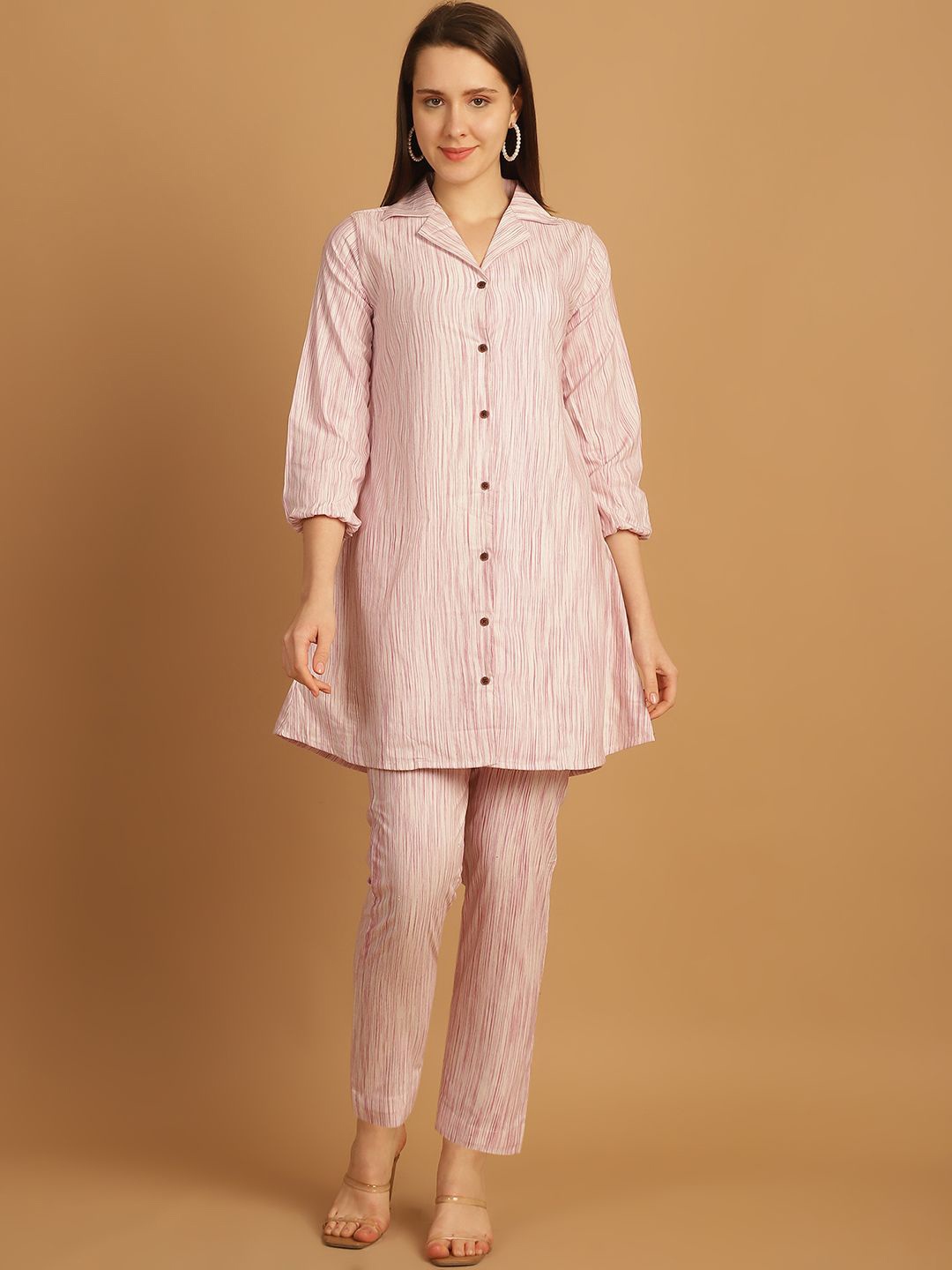 

Enchanted Drapes Striped Pure Cotton Top with Trousers, Pink