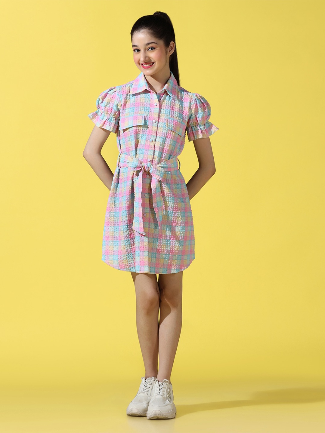 

Cherry & Jerry Girls Seersucker Checked Shirt Dress, Pink