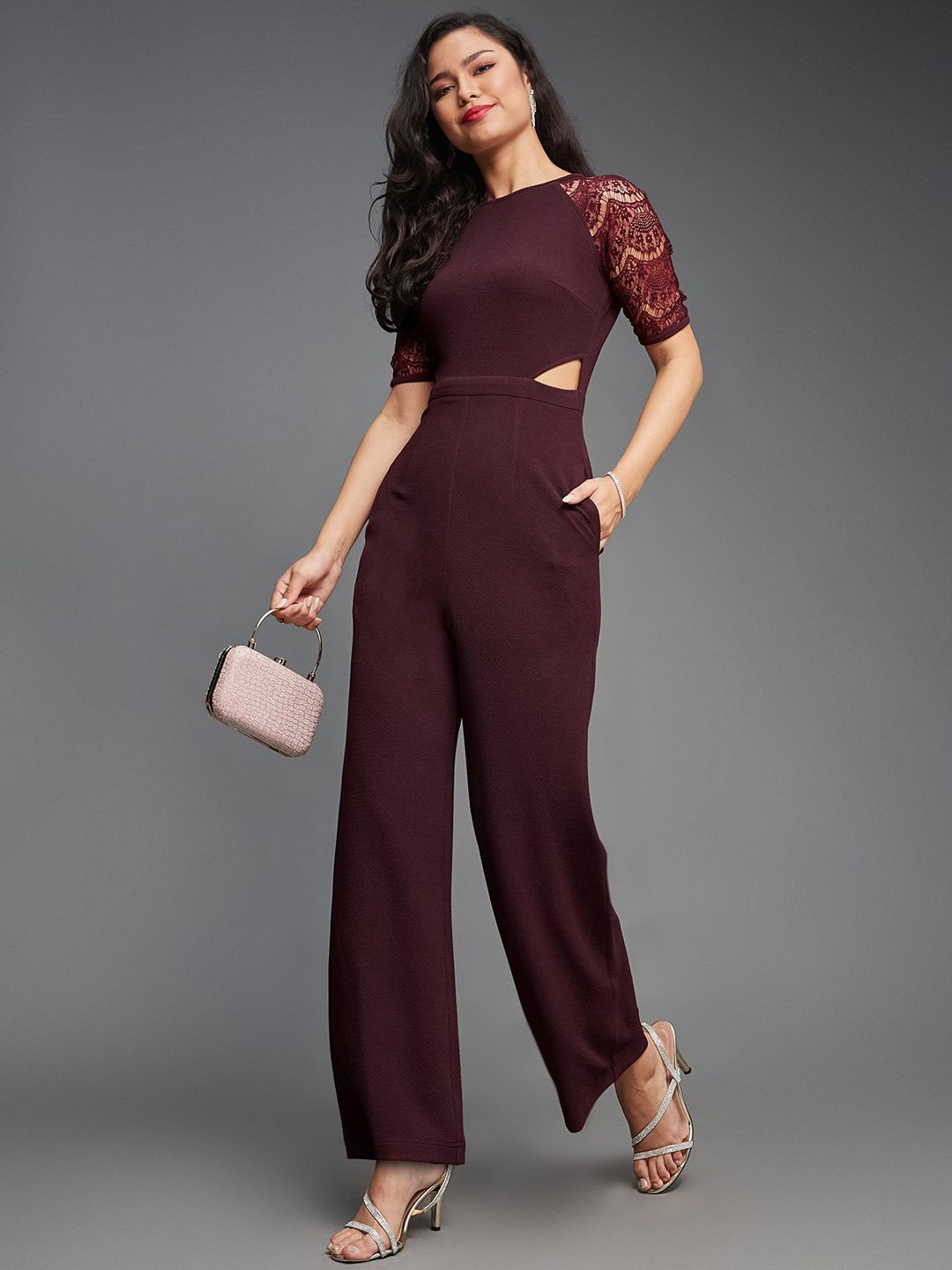 

Miss Chase Round Neck Cut Out Jumpsuit, Purple