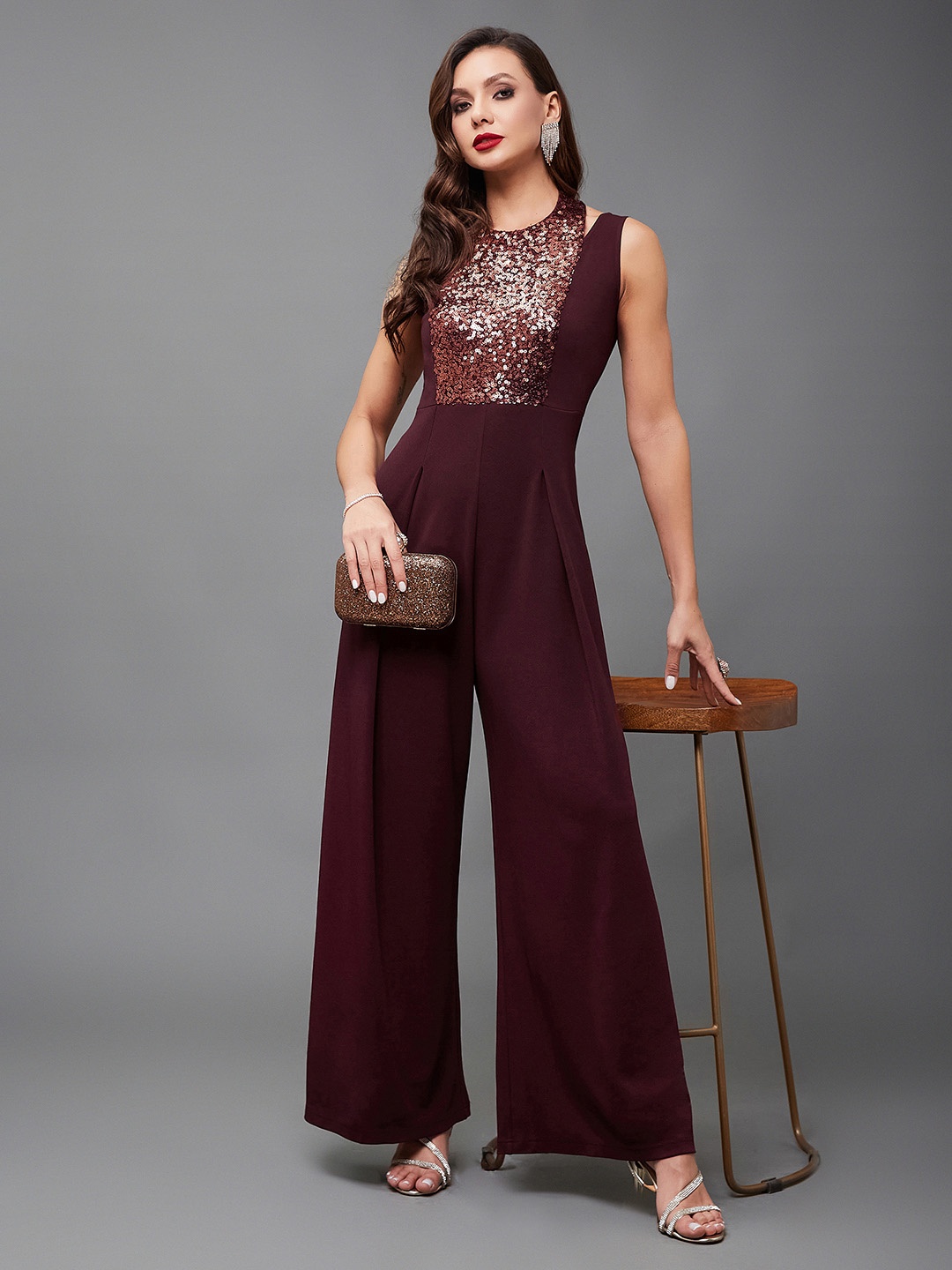 

Miss Chase Sequinned Basic Jumpsuit, Maroon