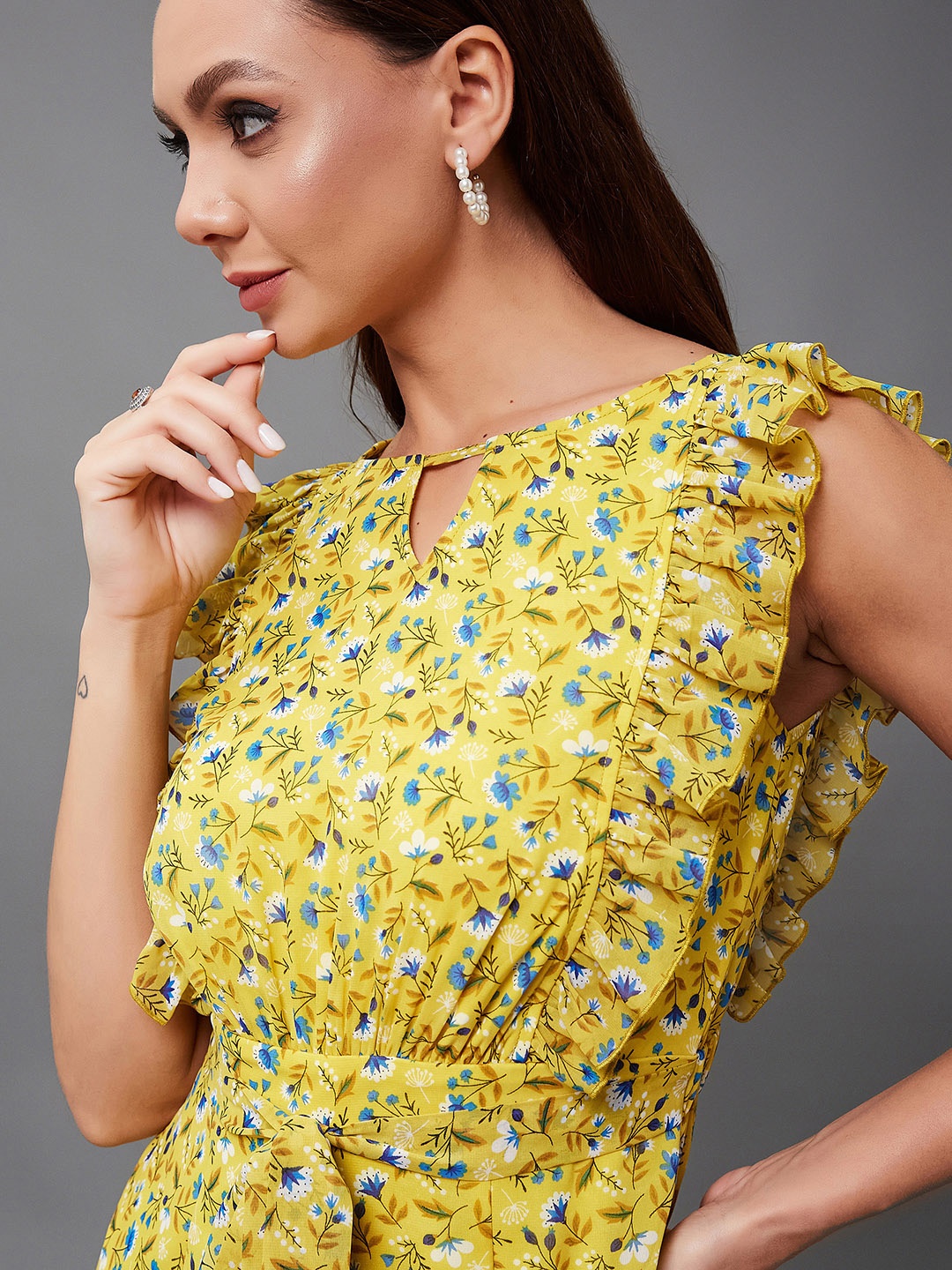 

Miss Chase Printed Basic Jumpsuit, Yellow