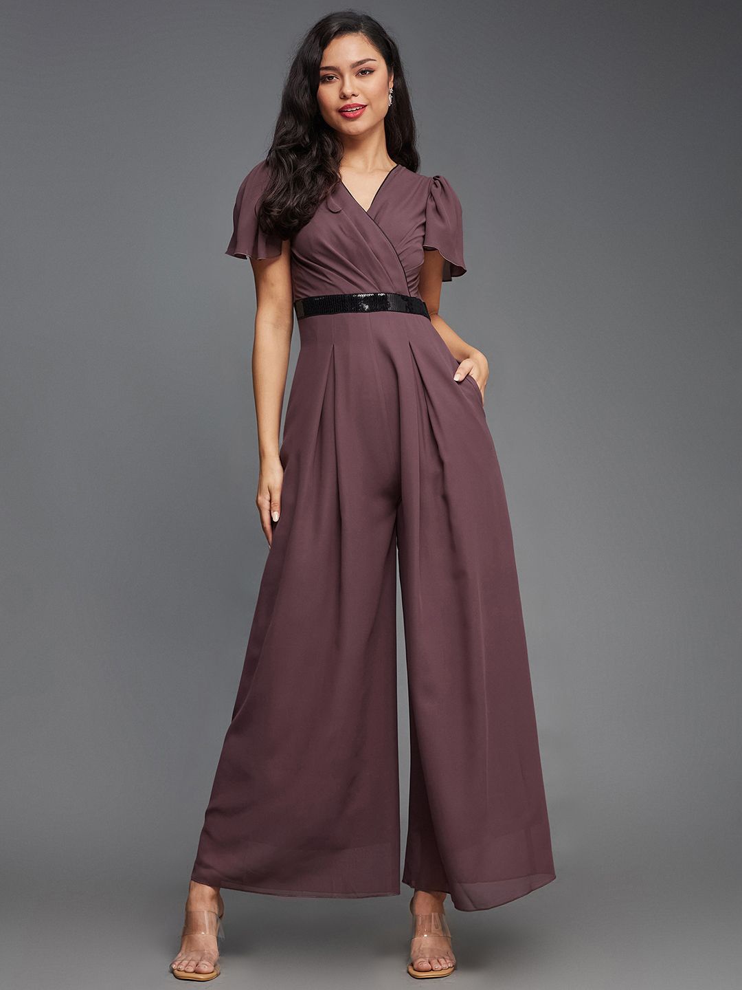 

Miss Chase V-Neck Basic Jumpsuit, Mauve