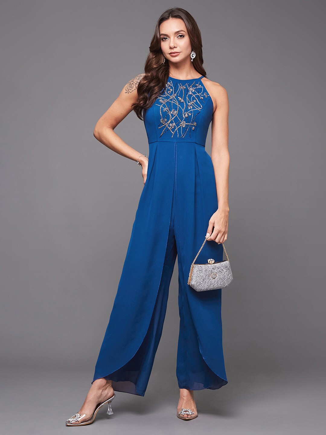 

Miss Chase Self Design Basic Jumpsuit, Blue