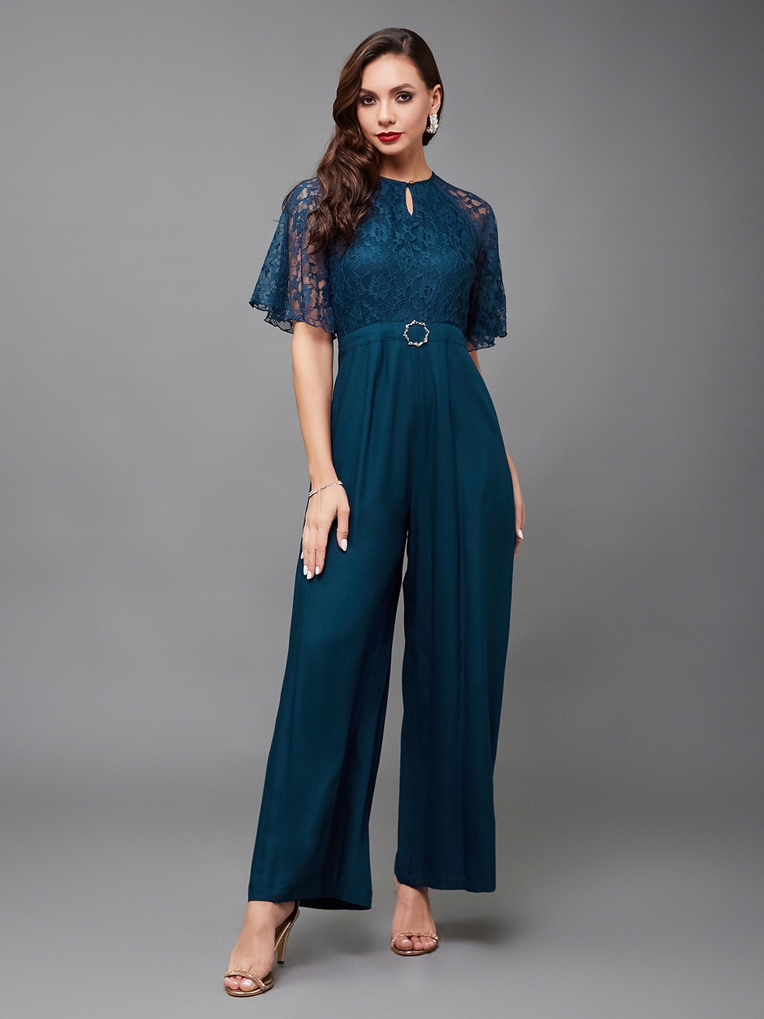 

Miss Chase Self Design Basic Jumpsuit, Teal
