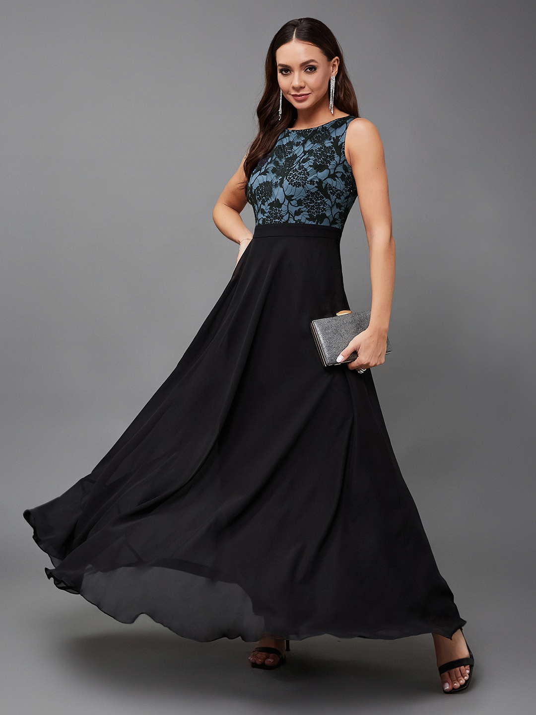 

Miss Chase Floral Self Design Georgette Maxi Dress, Blue