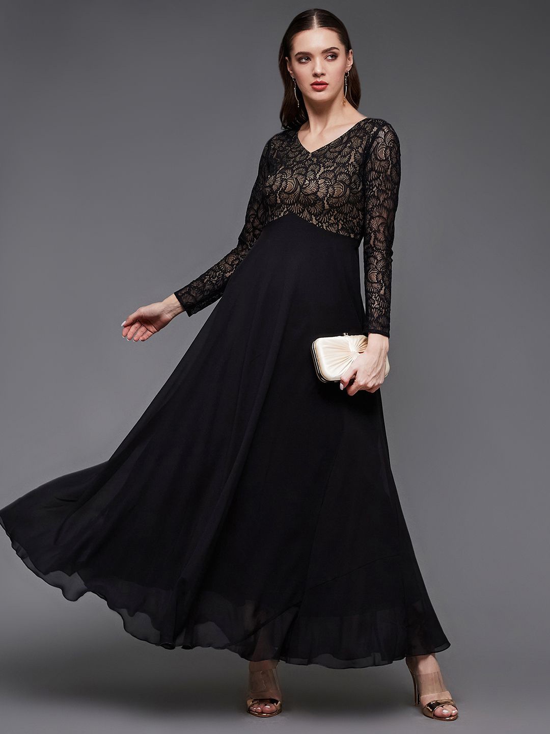 

Miss Chase V-Neck Georgette Maxi Dress, Black