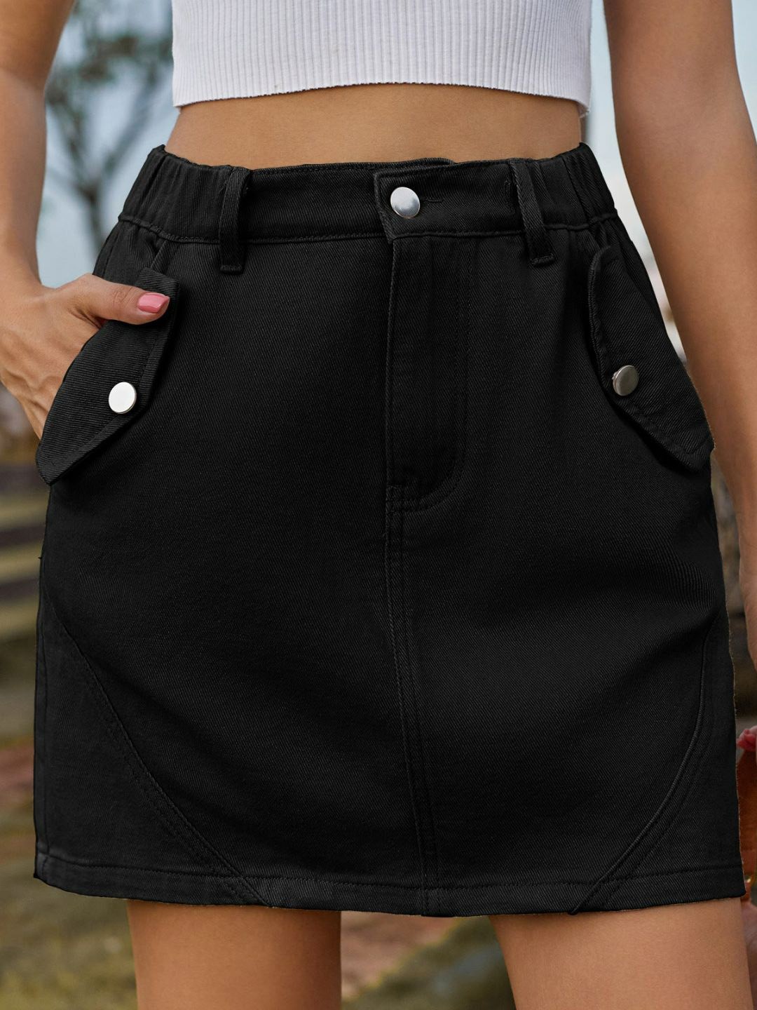 

4WRD by Dressberry Black Denim Short A-Line Mini Skirt