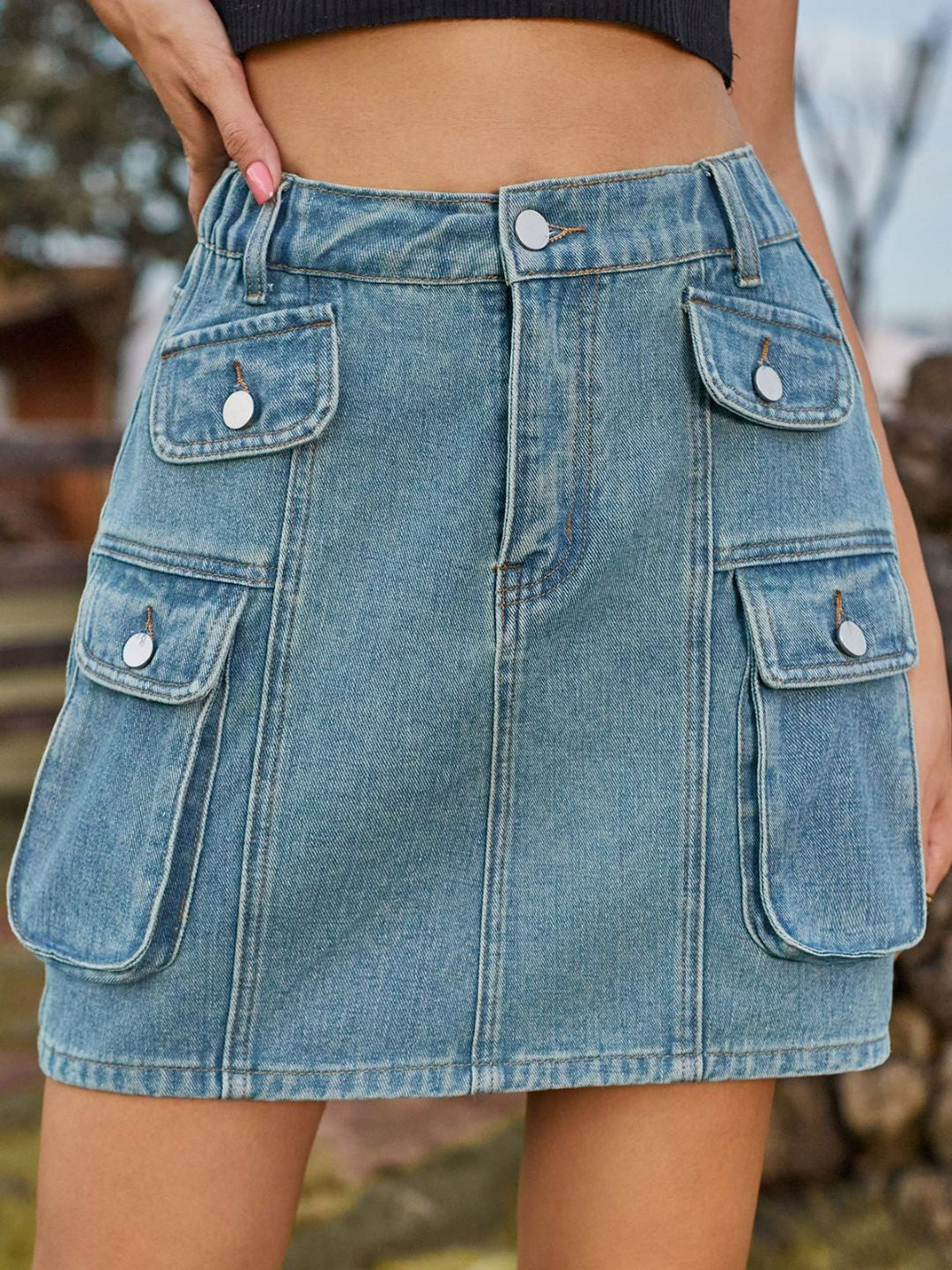 

4WRD by Dressberry Blue Denim A-Line Mini Skirts