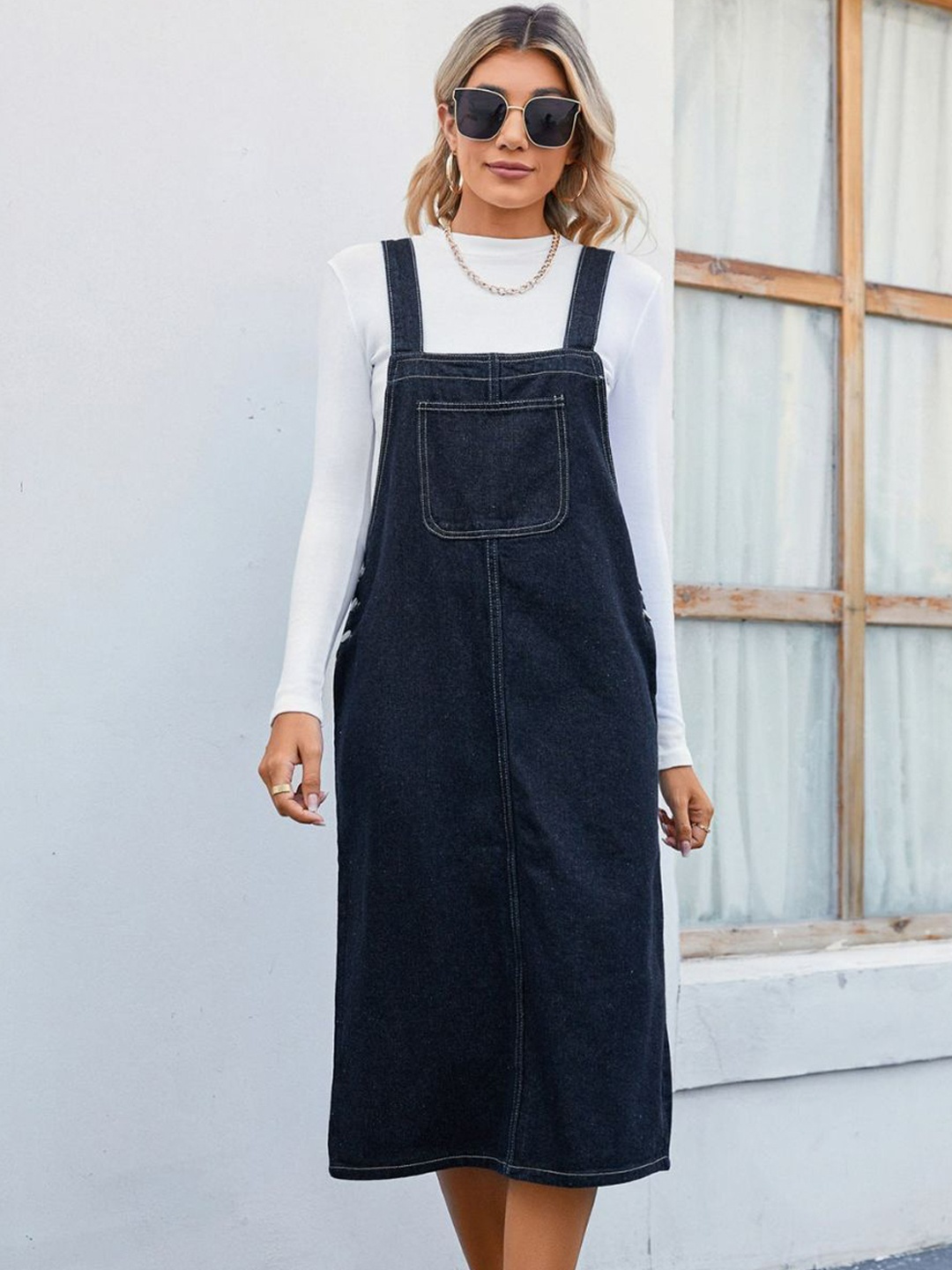 

4WRD by Dressberry Blue Shoulder Straps Knee Length Pinafore Dresses