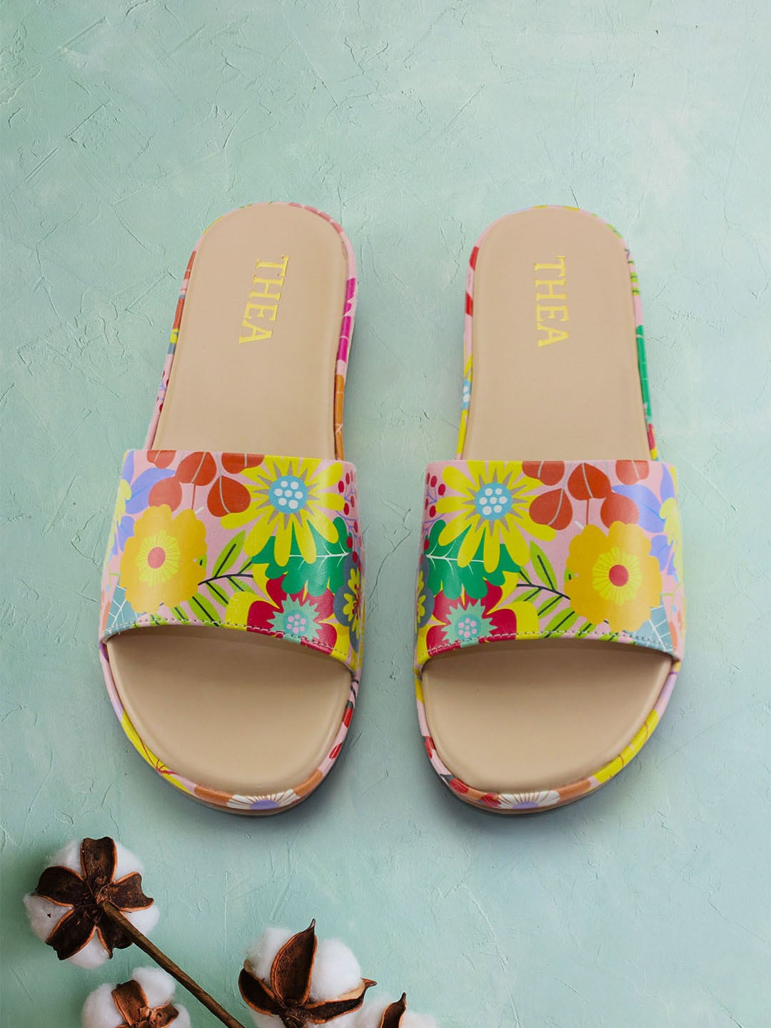 

Thea Printed Open Toe Flats, Pink