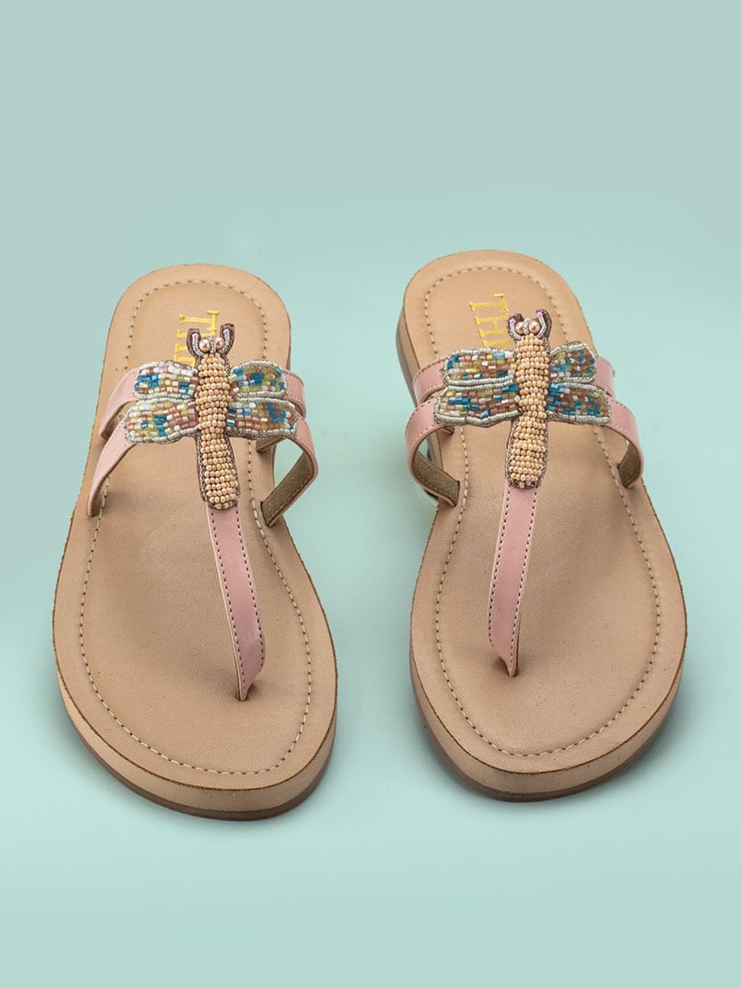 

Thea Embellished T-Strap Flats, Pink
