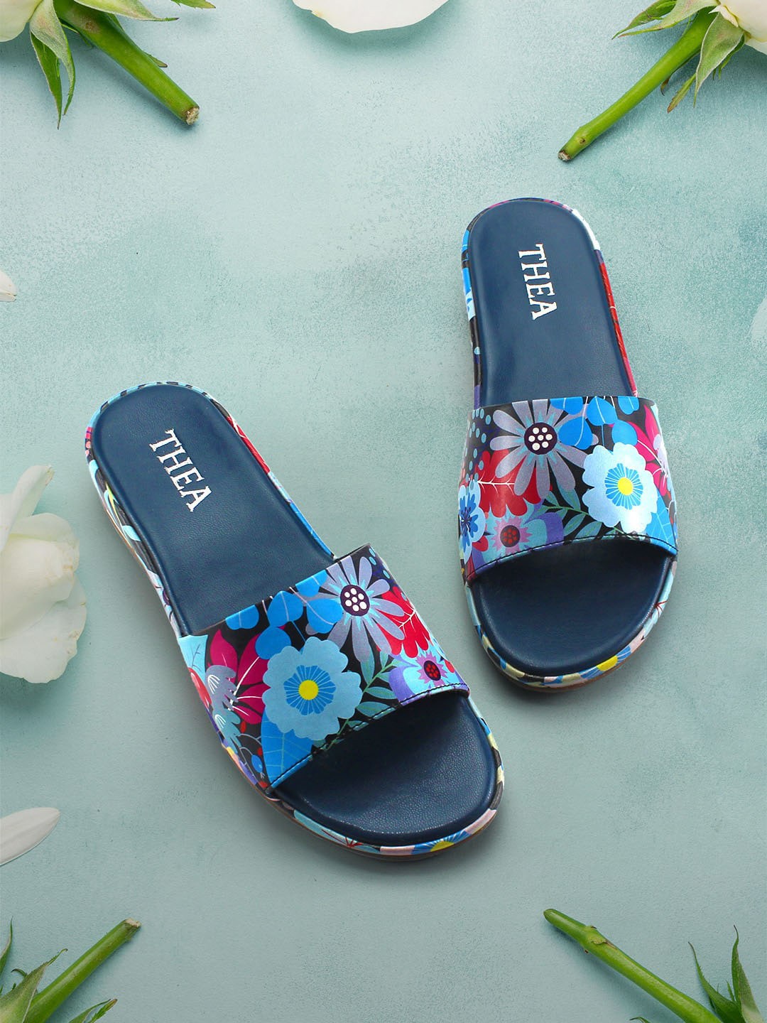 

Thea Printed Open Toe Flats, Blue