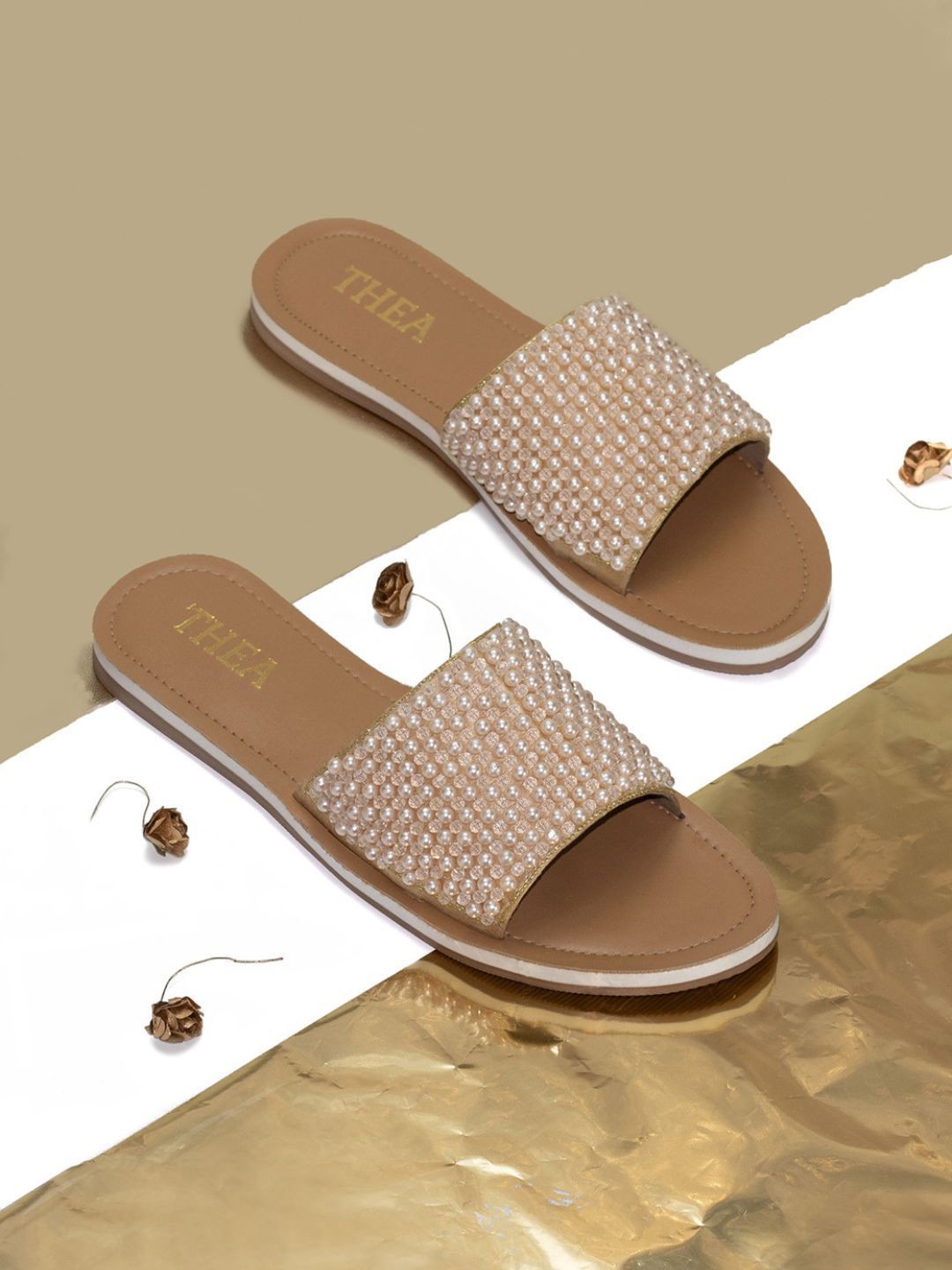 

Thea Embellished Open Toe Flats, Gold