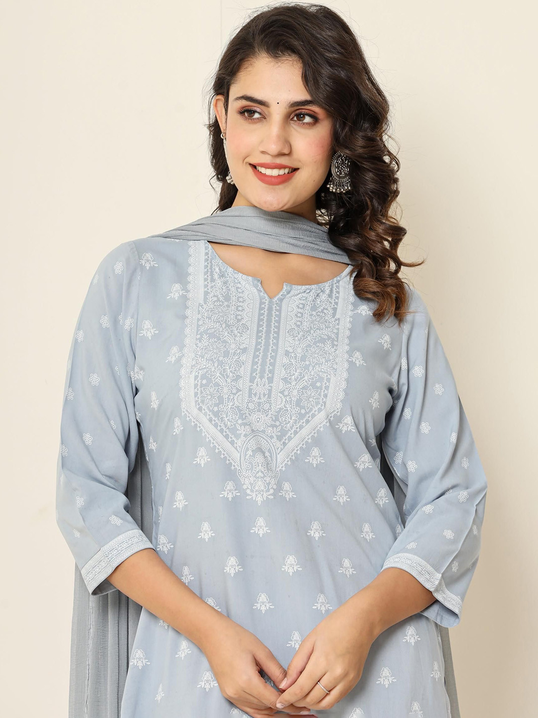 

Anouk Ethnic Motifs Printed Regular Straight Kurta With Trousers & Dupatta, Blue