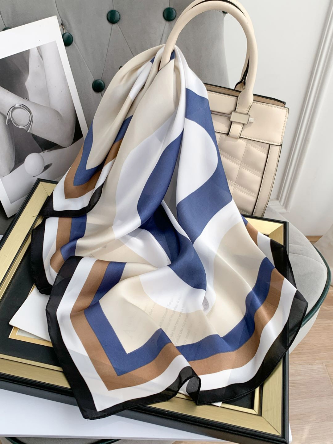 

CrossKulture Striped Satin Scarf, White