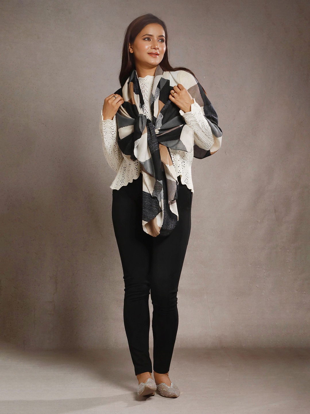

CrossKulture Printed Cotton Scarf, Beige