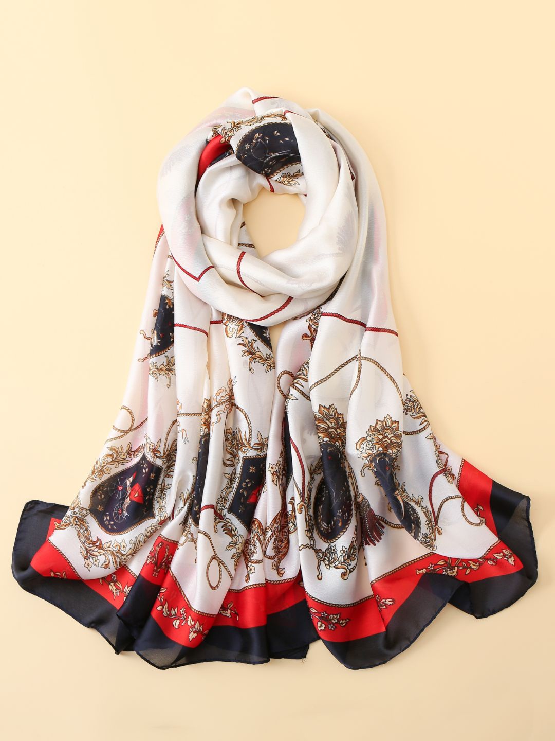 

CrossKulture Floral Printed Satin Scarf, White