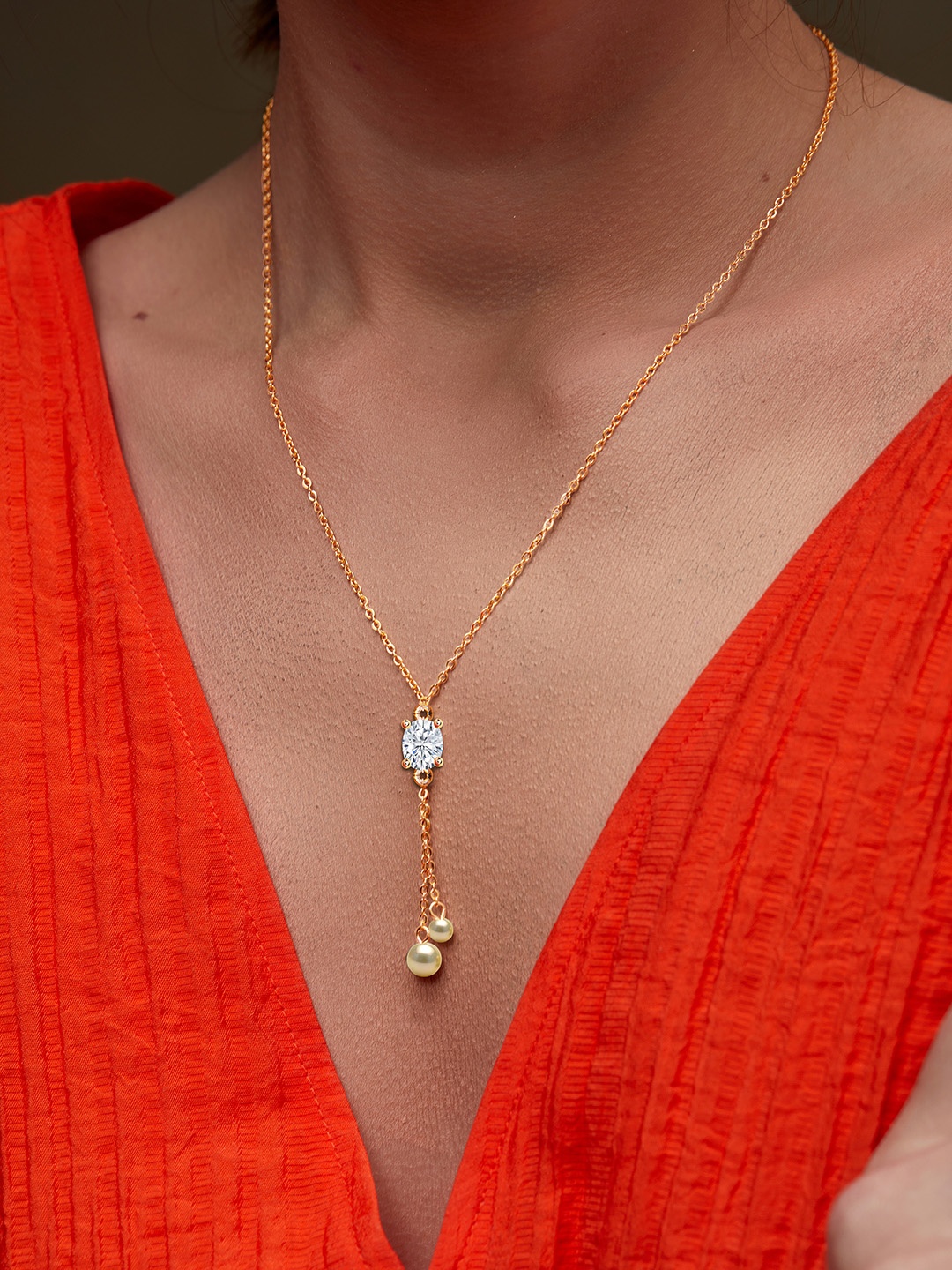 

MINUTIAE Brass Gold-Plated Stones Studded Necklace