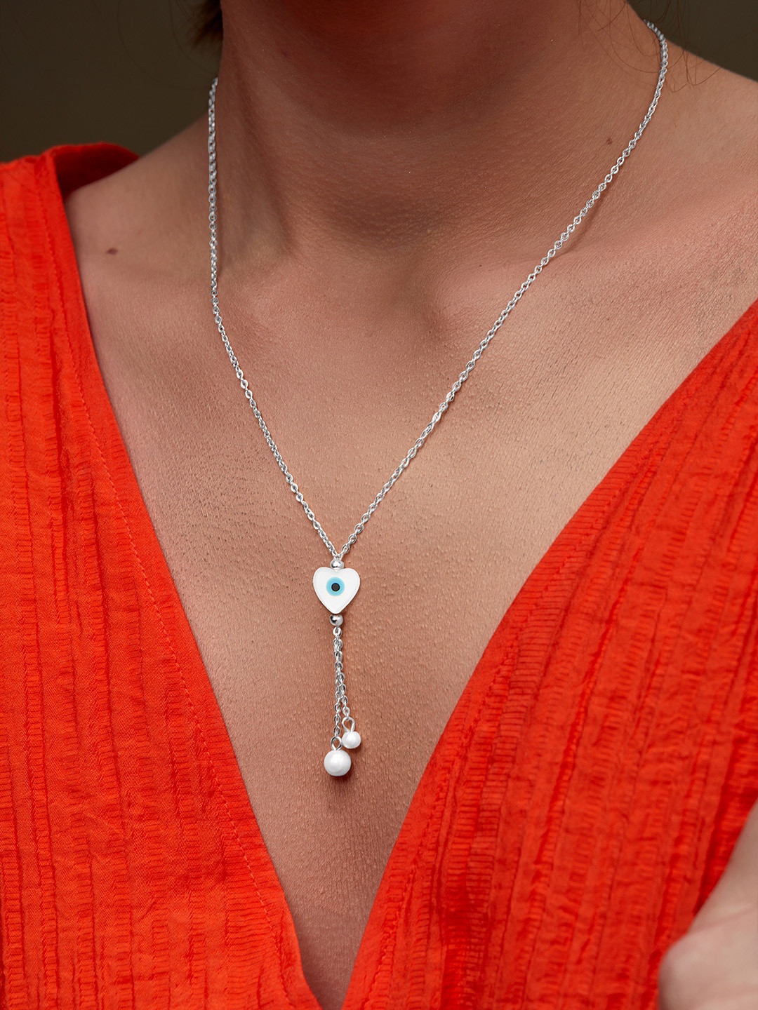

MINUTIAE Brass Silver-Plated Evil Eye Necklace