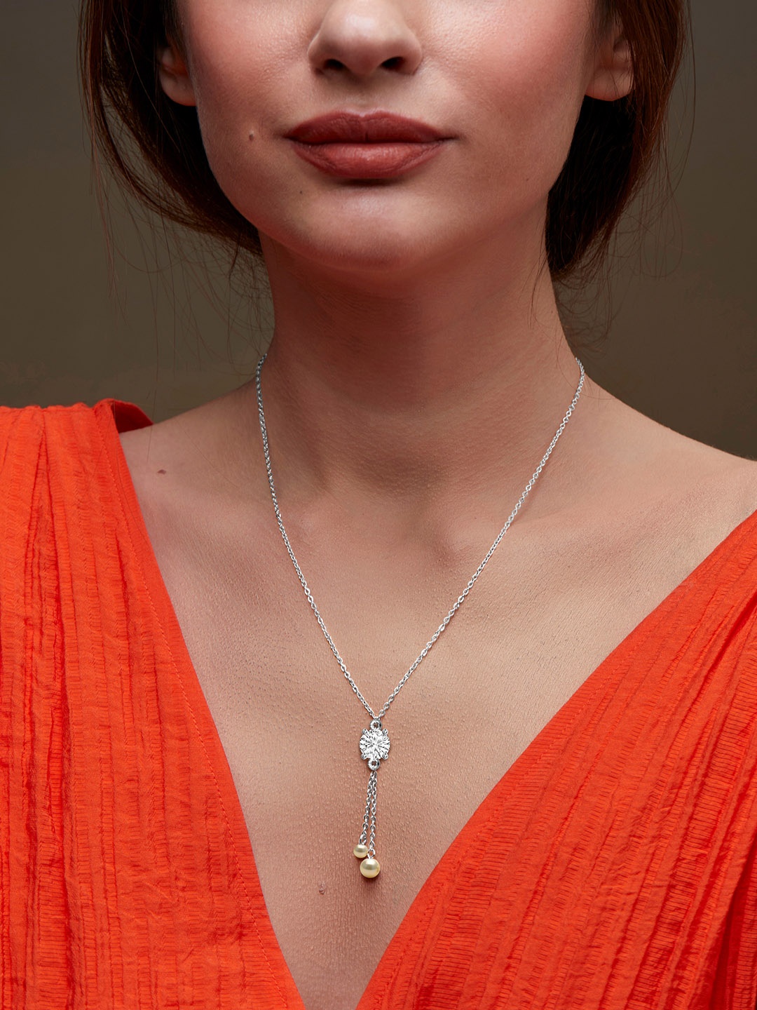 MINUTIAE Brass Silver-Plated Stones Studded Necklace