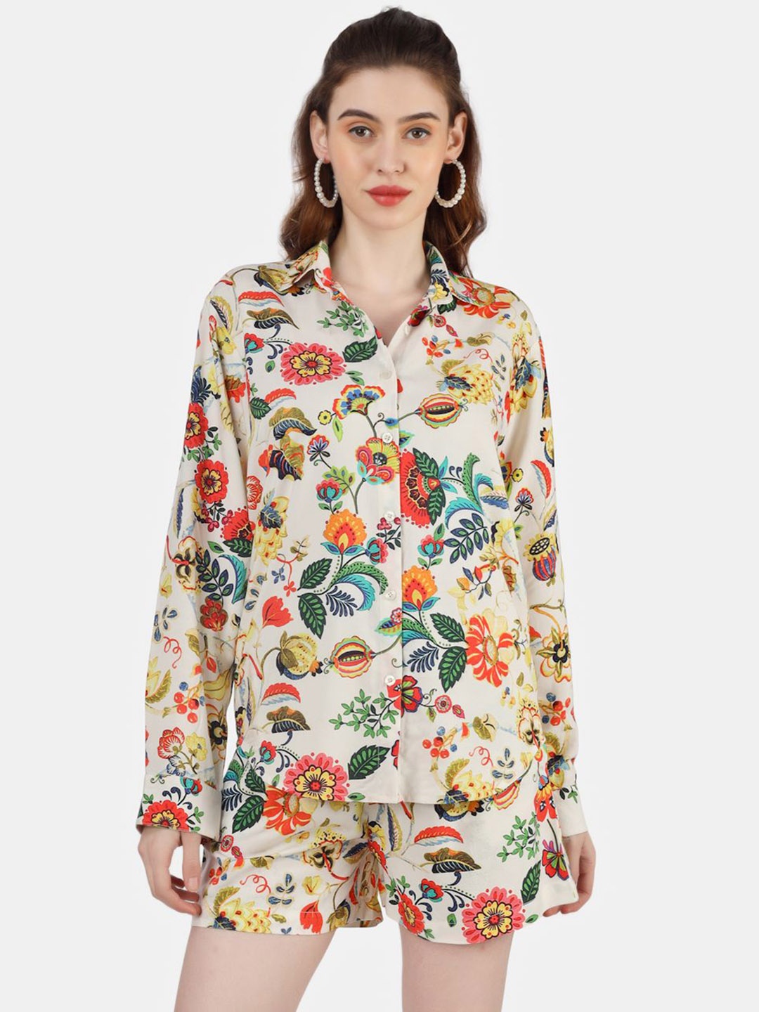 Sukshat Women Floral Printed Shorts, White