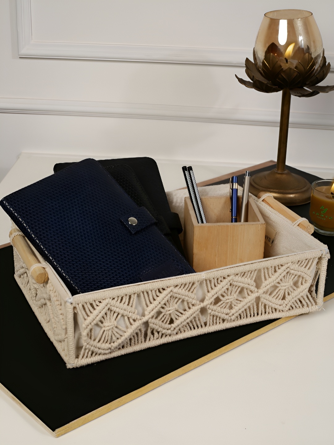 

ANWYN Beige Self Design Heat Resistant Cotton Jute Multi-Utility Organisers