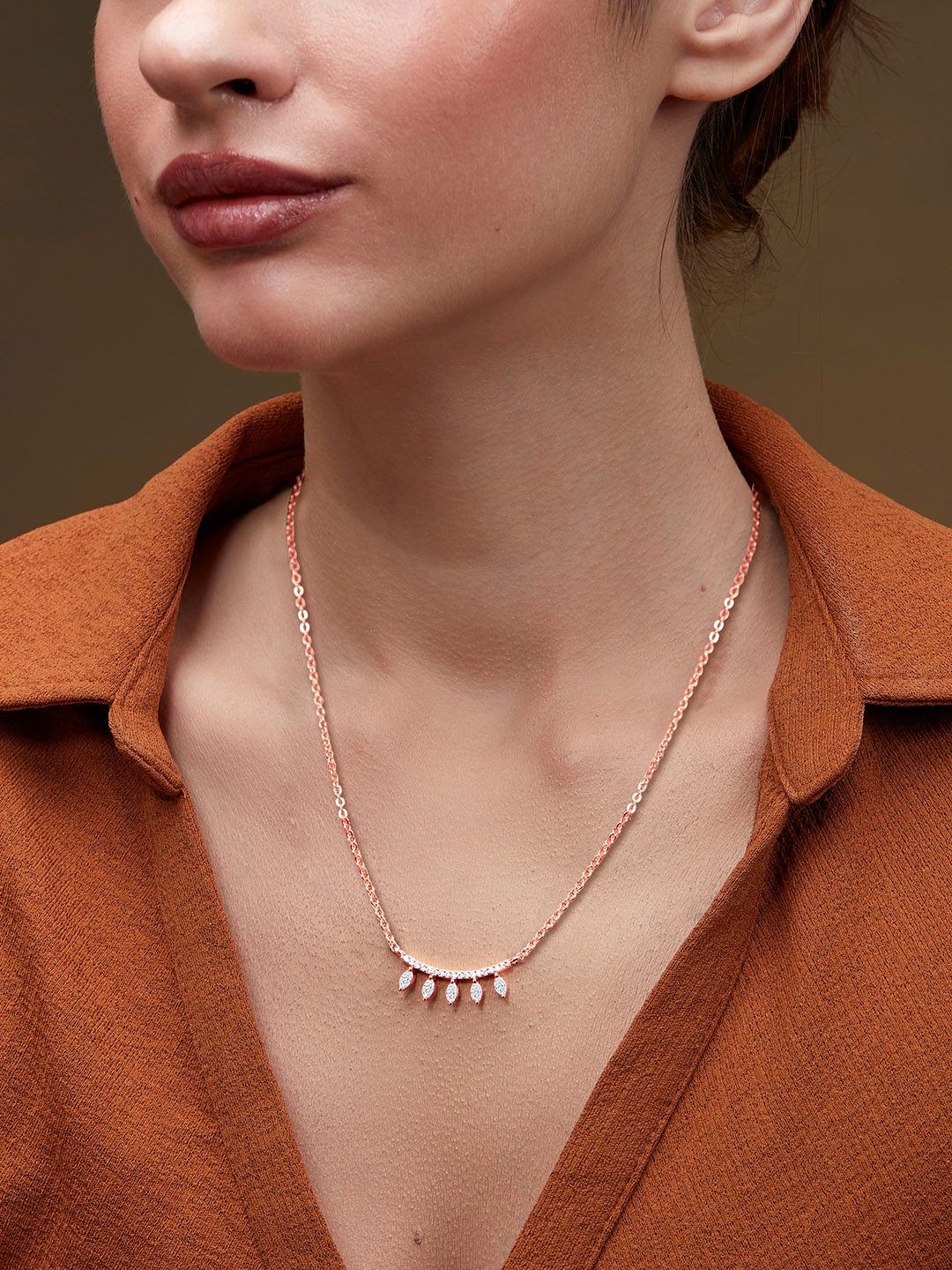 

MINUTIAE Rose Gold-Plated Stones-Studded Pendant Necklace With Chain
