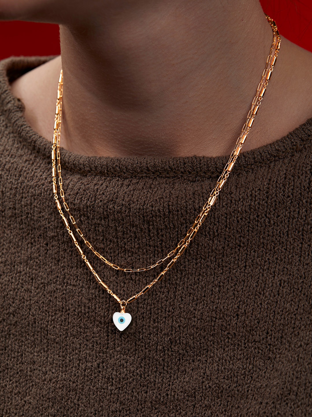 MINUTIAE Gold-Plated Stones-Studded Pendant Necklace With Chain