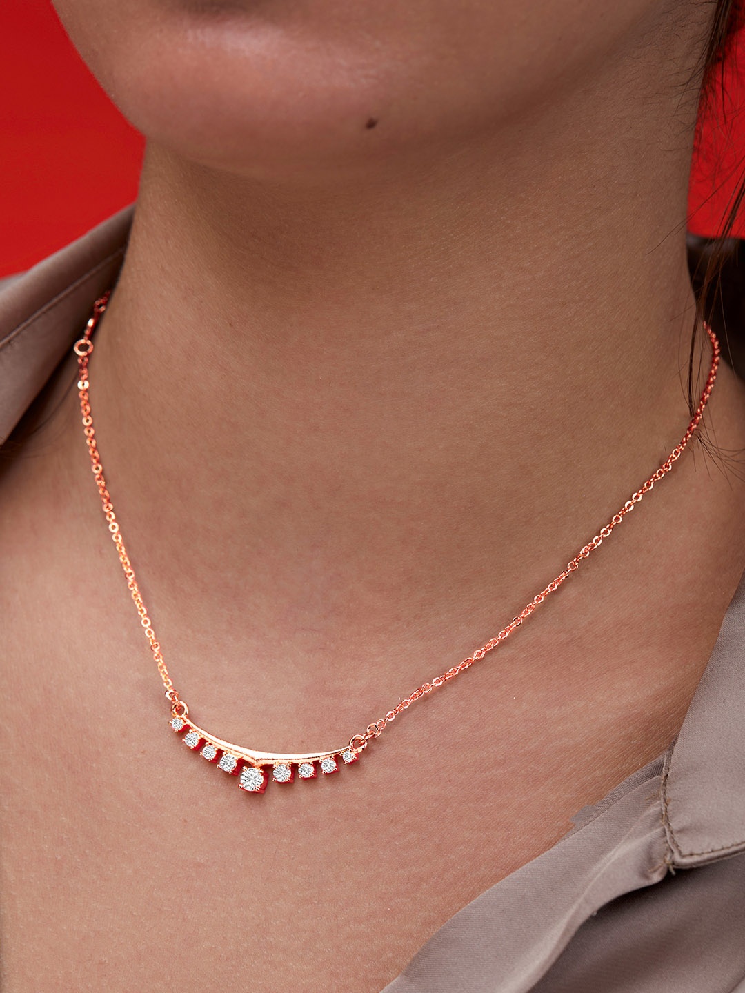 

MINUTIAE Brass Rose Gold-Plated Stones-Studded Pendant Necklace With Chain