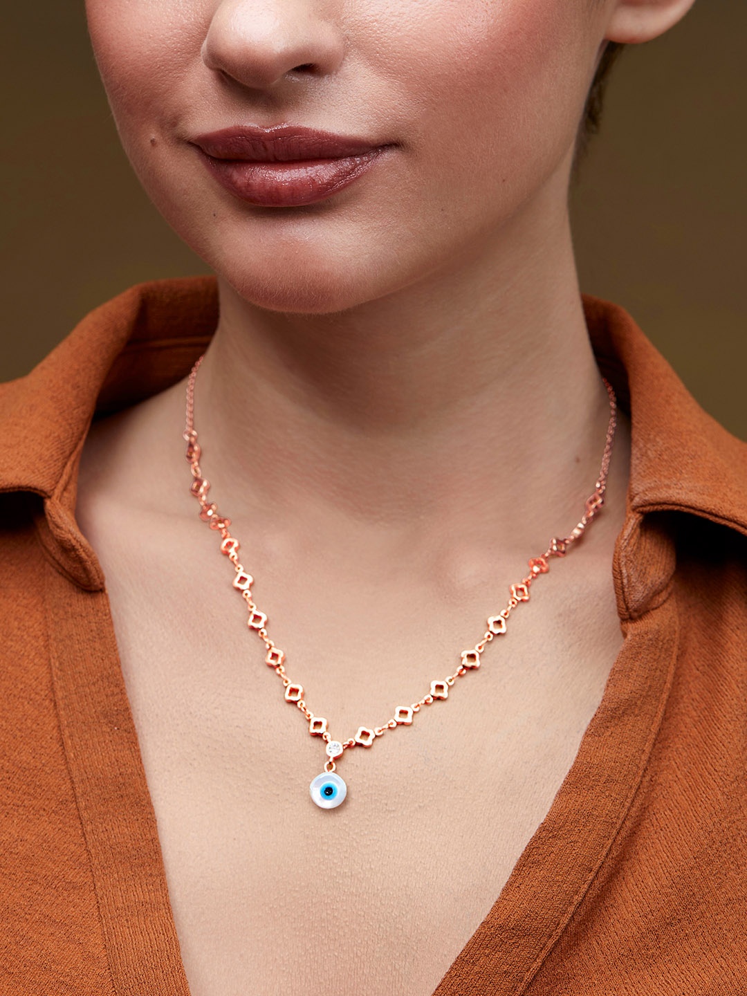 

MINUTIAE Brass Rose Gold-Plated Stones Studded Necklace