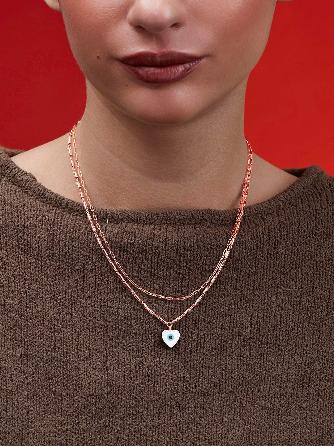 

MINUTIAE Rose Gold-Plated Stones-Studded Pendant Necklace With Chain