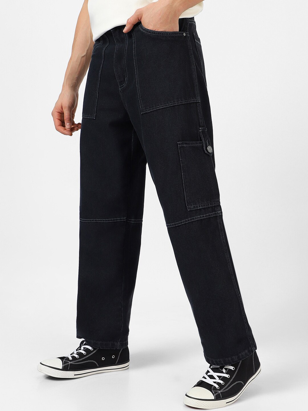 

Urbano Fashion Men Loose Baggy Fit Washed Cargo Jeans with 6 Pockets Non-Stretchable, Grey