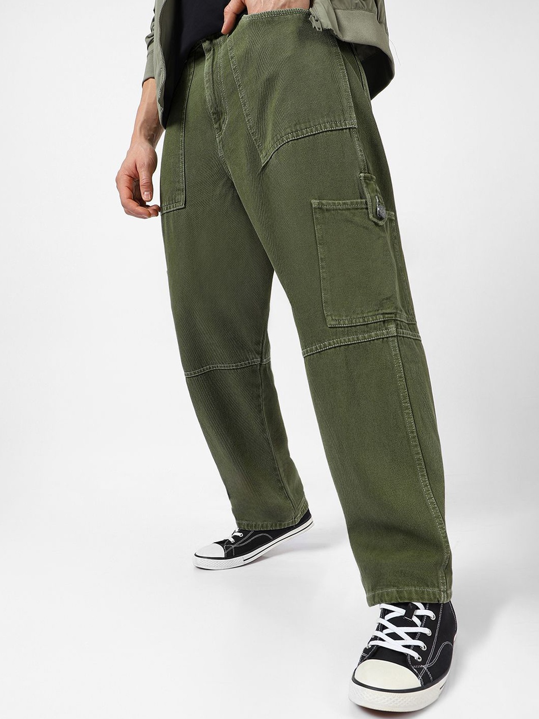 

Urbano Fashion Men's Baggy Fit Washed Cargo Jeans, Green