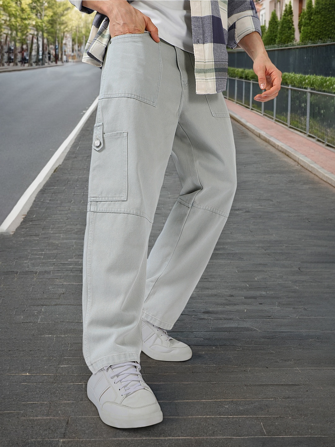 

Urbano Fashion Men Loose Baggy Fit Washed Non-Stretchable Cargo Jeans, Grey