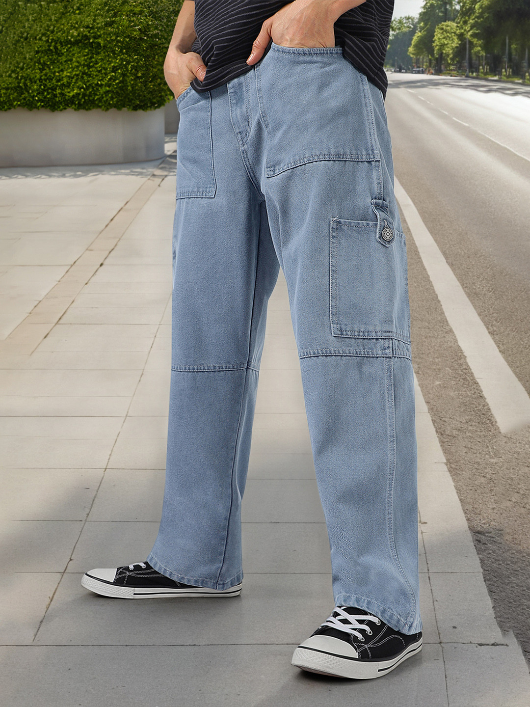 

Urbano Fashion Men Baggy Fit Washed Cargo Jeans, Grey