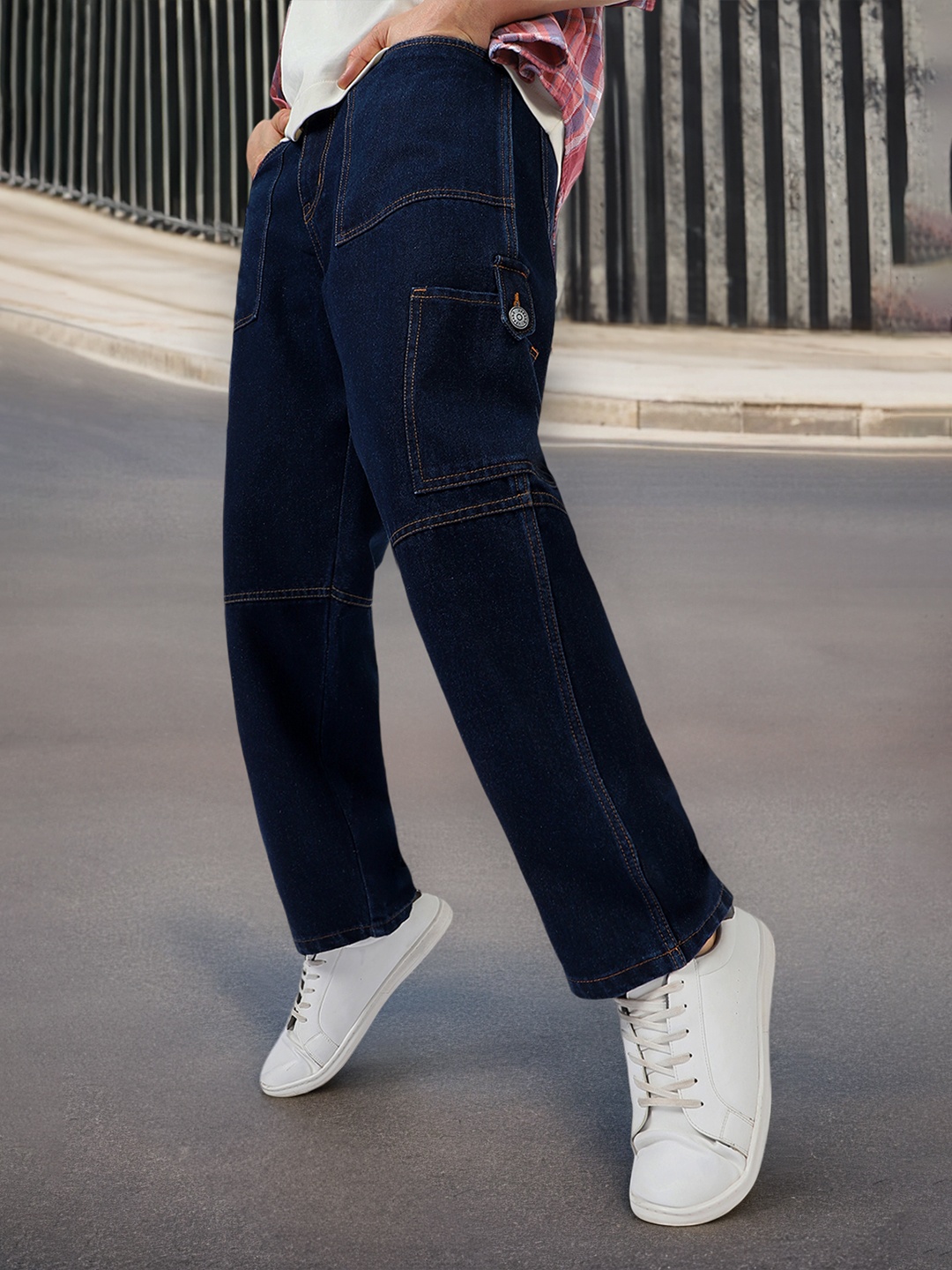

Urbano Fashion Baggy Fit Washed Cargo Jeans, Blue