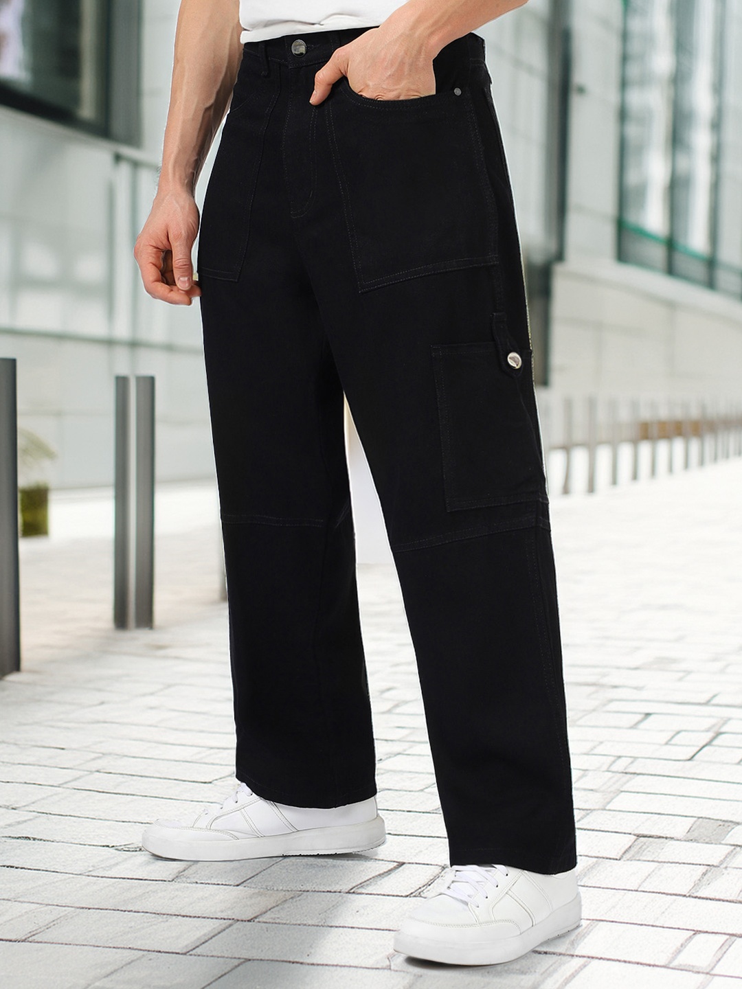 

Urbano Fashion Men Loose Pure Cotton Relaxed Fit Jeans, Black