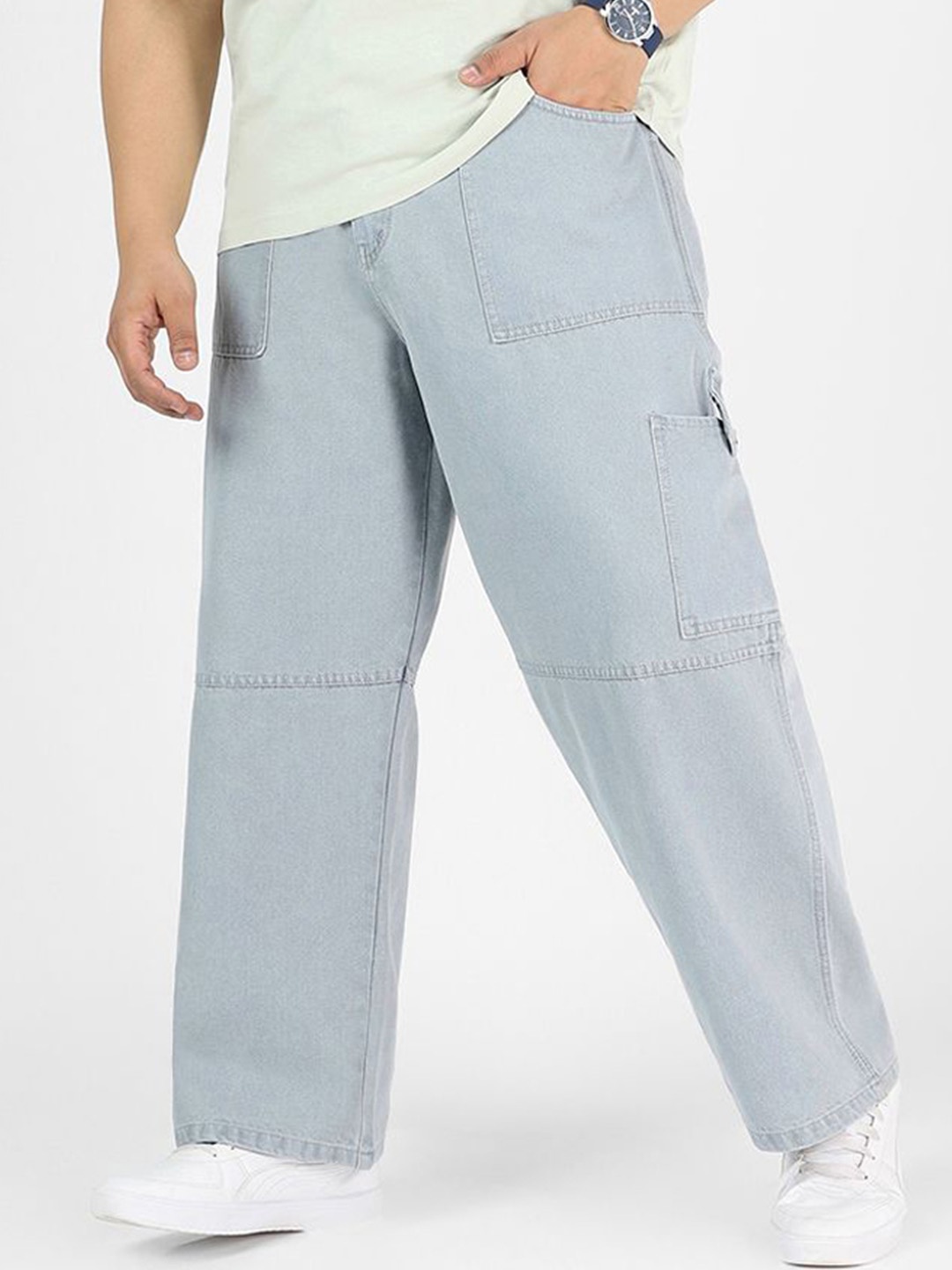 

Urbano Plus Baggy Fit Washed Cargo Jeans, Grey