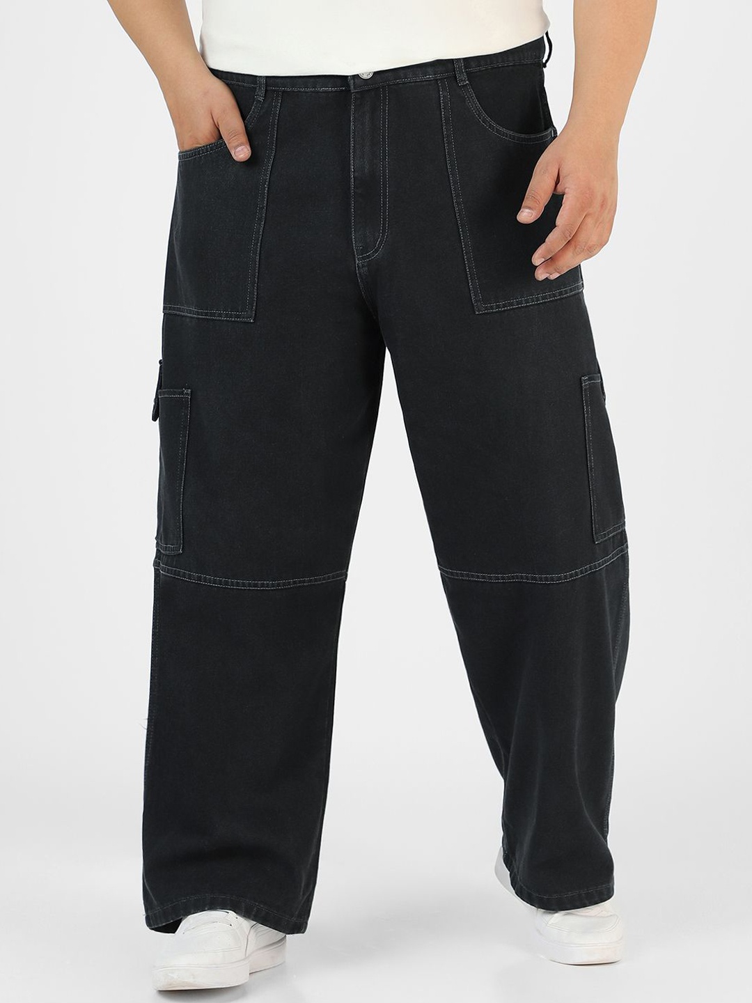 

Urbano Plus Baggy Fit Washed Cargo Jeans, Grey