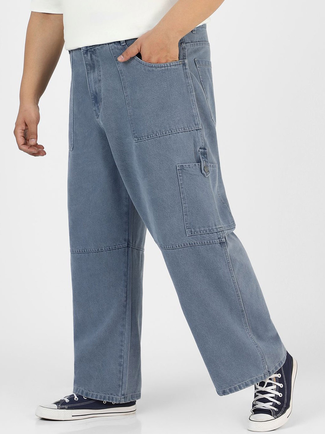 

Urbano Plus Baggy Fit Washed Cargo Jeans, Grey