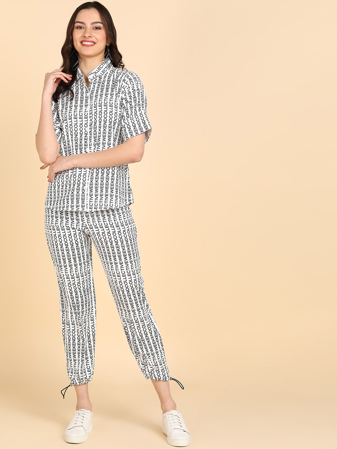 

DLOB Typography Printed Spread collar Shirt & Joggers Co-Ords, White