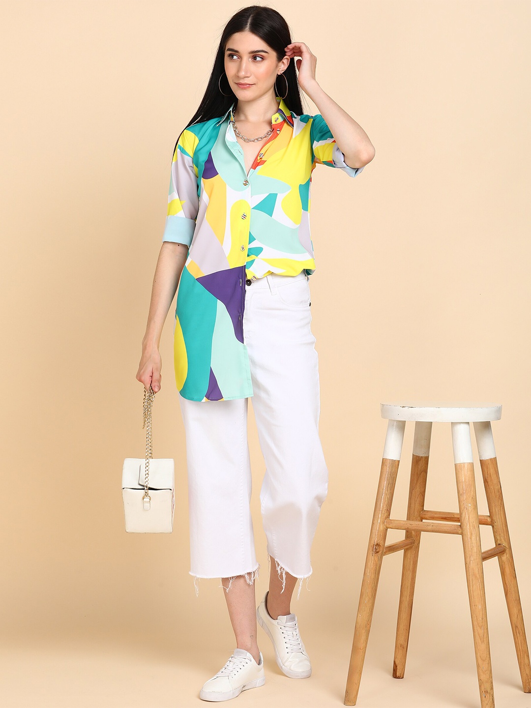 

DLOB Colourblocked Shirt Collar A-Line Midi Dress, Yellow