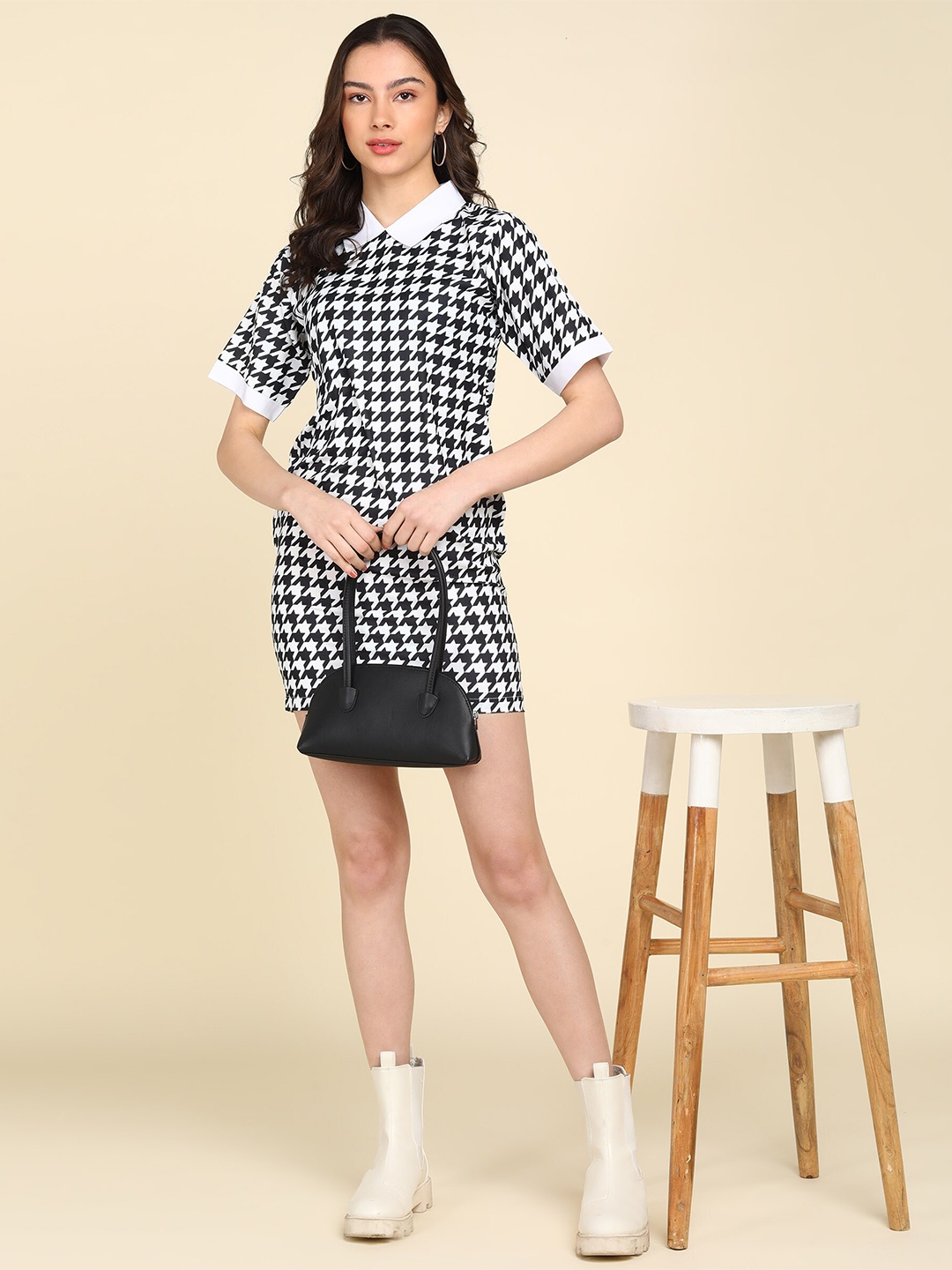 

DLOB Checked Peter Pan Collar A-Line Dress, White