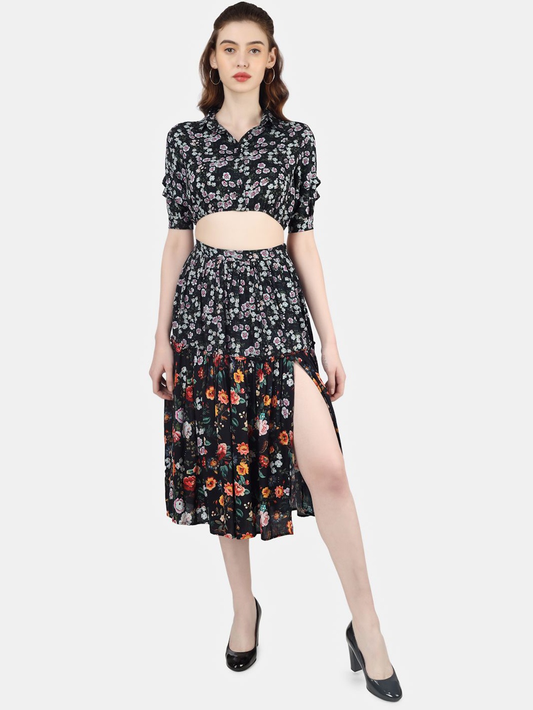

Sukshat Floral Printed Midi Skirt, Black