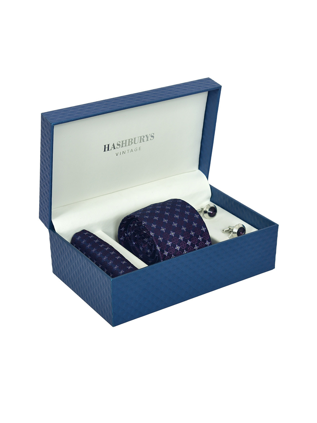 

Hashburys Men Printed Tie, Pocket Square & Cufflinks Accessory Gift Set, Purple